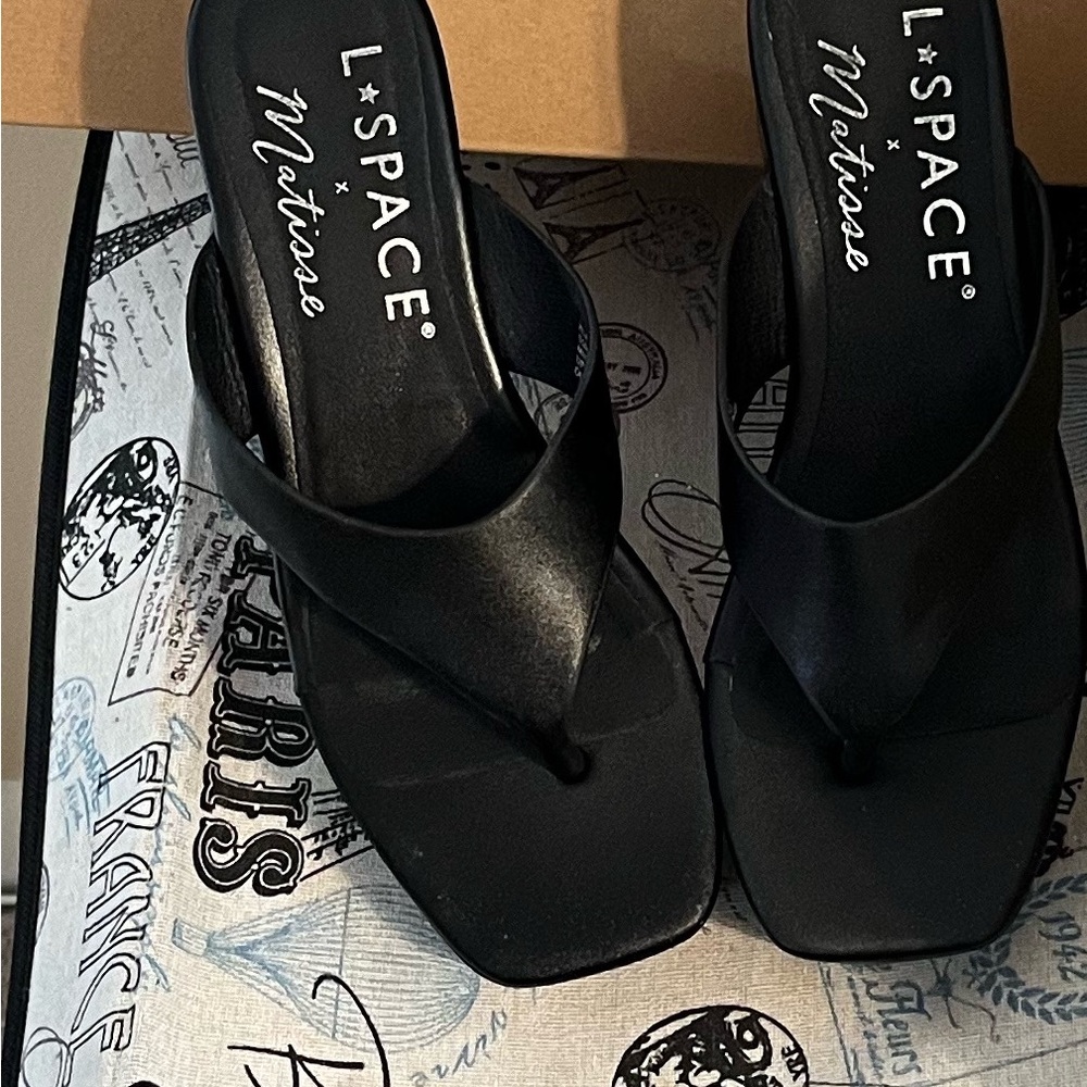 L*Space Black Minimalist Sandals with Thong Strap